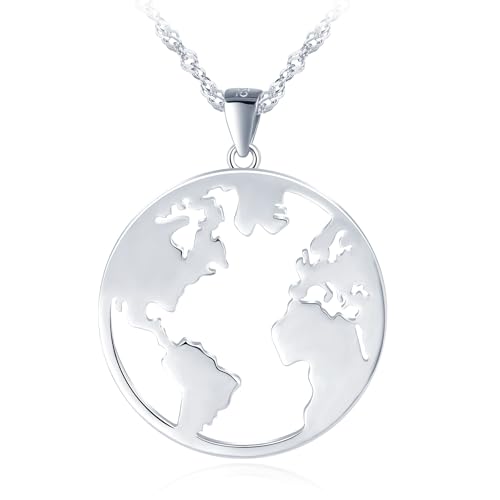 MicLee 925 Silber Damen Halskette Anhänger Kreative Weltkarten Ketten für Mädchen MicLee 925 Silber Damen Halskette Anhänger Kreative Weltkarten Ketten für Mädchen von MicLee