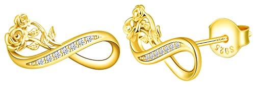 MicLee 925 Sterling Silber Zirkonia Unendlichkeit Zeichen Ohrstecker Damen Einfach Rose Ohrringe Ohrschmuck mit Geschenkbeutel Super Weihnachten Geschenk von MicLee