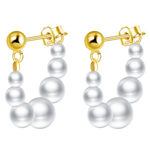 MicLee Damen 925 Sterling Silber Perlenohrringe Hängende Ohrringe vorne und hinten U-förmige Ohrschmuck mit Geschenkbeutel,Super Weihnachten Geschenk von MicLee