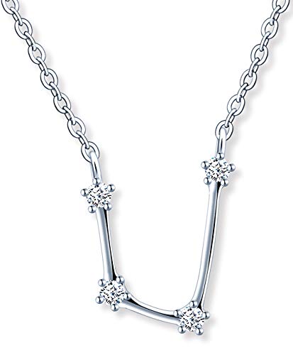 MicLee Damen 925 Sterling Silber Zirkonia Halskette 12 Sternbilder Sternzeichen Anhänger Silber Kette mit Geschenkbeutel Super Geschenk für Paar Pärchen Mutter Tochter,Wassermann(Aquarius) von MicLee