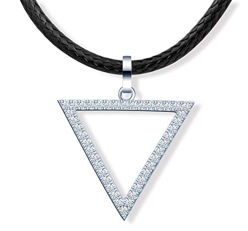 MicLee Damen 925 Sterling Silber Zirkonia Halskette Einfach Süße Dreieck Anhänger Schwarze Lederschnur Choker mit Geschenkbeutel Super Geschenk für Paar Pärchen Mutter Tochter von MicLee