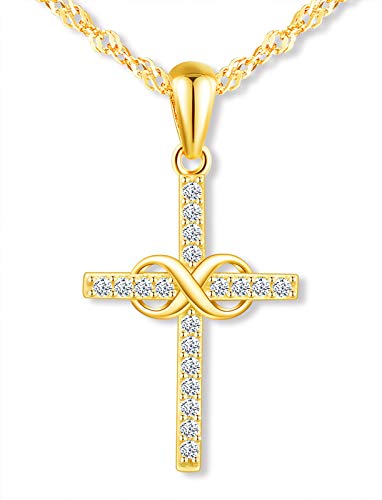 MicLee Damen 925 Sterling Silber Zirkonia Halskette Fashion Kreuz Unendlichkeit Zeichen Infinity Anhänger Kette mit Geschenkbeutel Super Geschenk für Paar Pärchen Mutter Tochter von MicLee