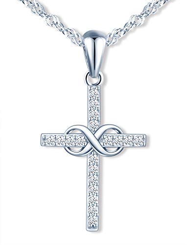 MicLee Damen 925 Sterling Silber Zirkonia Halskette Fashion Kreuz Unendlichkeit Zeichen Infinity Anhänger Kette mit Geschenkbeutel Super Geschenk für Paar Pärchen Mutter Tochter von MicLee