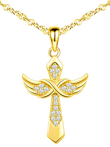 MicLee Damen 925 Sterling Silber Zirkonia Halskette Fashion Kreuz Unendlichkeit Zeichen Infinity Engelsflügel Anhänger Kette mit Geschenkbeutel Super Geschenk für Paar Pärchen Mutter Tochter von MicLee