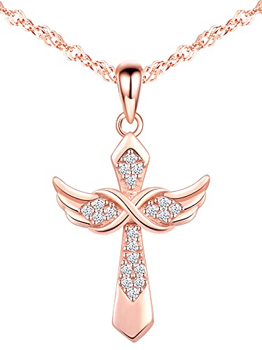 MicLee Damen 925 Sterling Silber Zirkonia Halskette Fashion Kreuz Unendlichkeit Zeichen Infinity Engelsflügel Anhänger Kette mit Geschenkbeutel Super Geschenk für Paar Pärchen Mutter Tochter von MicLee