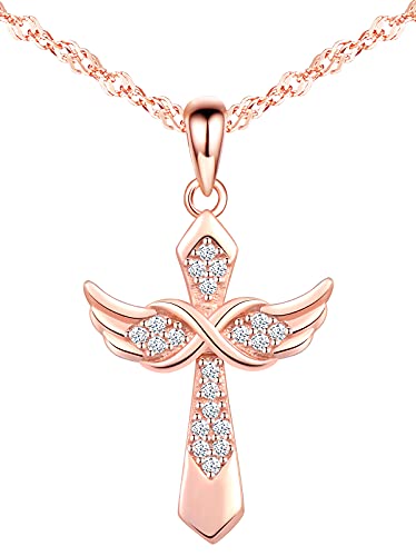 MicLee Damen 925 Sterling Silber Zirkonia Halskette Fashion Kreuz Unendlichkeit Zeichen Infinity Engelsflügel Anhänger Kette mit Geschenkbeutel Super Geschenk für Paar Pärchen Mutter Tochter von MicLee