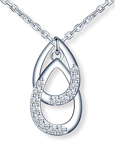 MicLee Damen 925 Sterling Silber Zirkonia Halskette Fashion Wassertropfen Träne des Engels Anhänger Kette mit Geschenkbeutel Super Geschenk für Paar Pärchen Mutter Tochter von MicLee