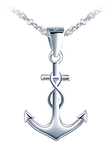 MicLee Damen 925 Sterling Silber Halskette Einfach Anker Unendlichkeit Zeichen Anhänger Infinity Kette mit Geschenkbeutel Super Geschenk für Paar Pärchen Mutter Tochter von MicLee