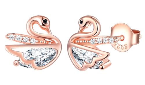 MicLee Damen 925 Sterling Silber Zirkonia Kleine Schwan Ohrstecker Ohrringe Mode Vielseitiger Ohrschmuck mit Geschenkbeutel,Super Weihnachten Geschenk von MicLee