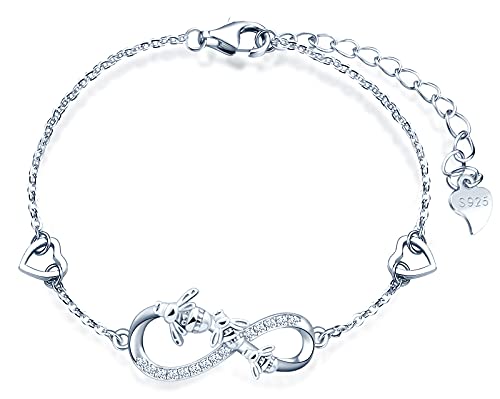 MicLee Damen Armband Zirkonia 925 Sterling Silber Allergenfrei Drei kleine Bienen Unendlichkeit Zeichen Zwei Herz Armreif Armkette mit Geschenkbeutel Super Geschenk für Mutter Freundin von MicLee