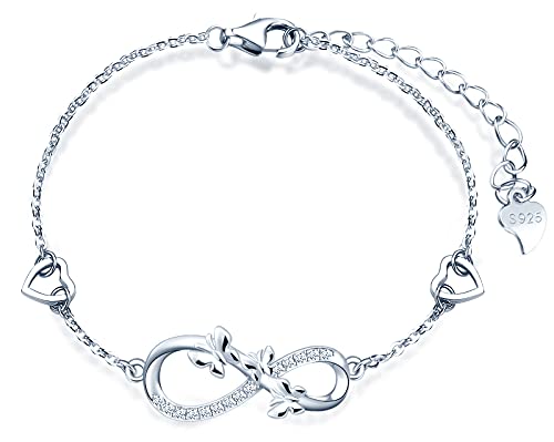 MicLee Damen Armband Zirkonia 925 Sterling Silber Allergenfrei Drei kleine Schmetterlinge Unendlichkeit Zeichen Zwei Herz Armreif Armkette mit Geschenkbeutel Super Geschenk für Mutter Freundin von MicLee