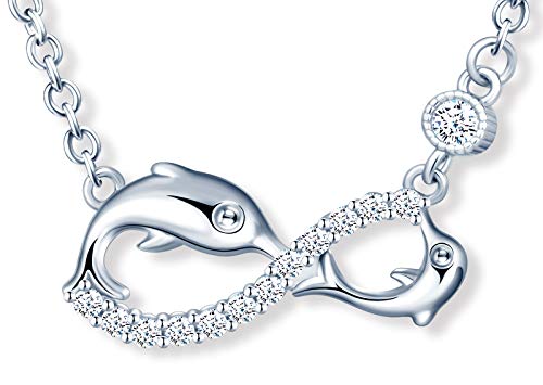 MicLee Damen "Delphin Liebe" Halskette 925 Sterling Silber Zirkonia Allergenfrei Delphin Unendlichkeit Zeichen Anhänger Kette mit Geschenkbeutel Super Geschenk für Mutter Freundin von MicLee