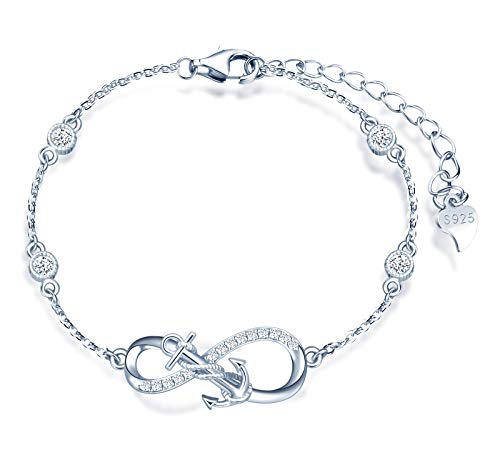 MicLee Damen Einfach Armband Zirkonia 925 Sterling Silber Allergenfrei Anker Unendlichkeit Zeichen Armreif Armkette mit Geschenkbeutel Super Geschenk für Mutter Freundin von MicLee