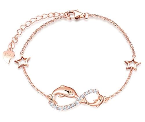 MicLee Damen Einfach Armband Zirkonia 925 Sterling Silber Allergenfrei Delphin Unendlichkeit Zeichen Zwei Sternen Armreif Armkette mit Geschenkbeutel Super Geschenk für Mutter Freundin von MicLee