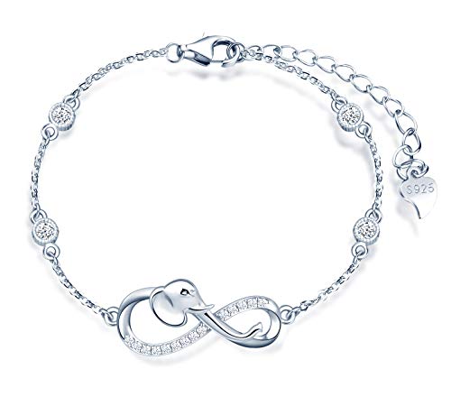 MicLee Damen Einfach Armband Zirkonia 925 Sterling Silber Allergenfrei Elefant Unendlichkeit Zeichen Armreif Armkette mit Geschenkbeutel Super Geschenk für Mutter Freundin von MicLee