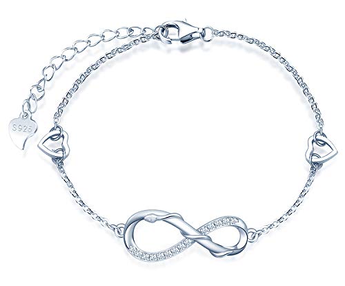 MicLee Damen Einfach Armband Zirkonia 925 Sterling Silber Allergenfrei Unendlichkeit Zeichen der Schlangenwicklung Zwei Herzen Armreif Armkette mit Geschenkbeutel Super Geschenk für Mutter Freundin von MicLee