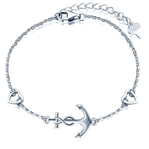 MicLee Damen Einfach Armband 925 Sterling Silber Allergenfrei Anker Unendlichkeit Zeichen Herz Armreif Armkette mit Geschenkbeutel Super Geschenk für Mutter Freundin von MicLee