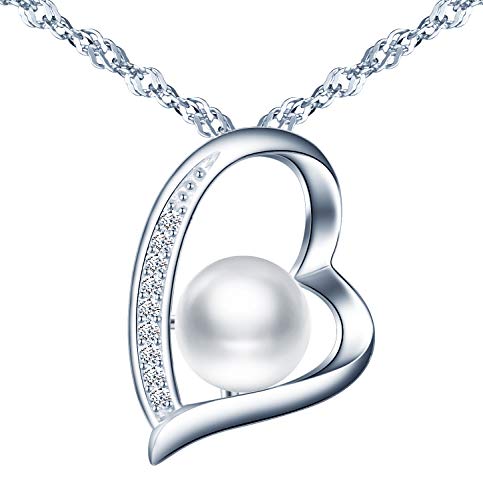 MicLee Damen Frauen Glücklich Halskette Kette 925 Sterling Silber Leer Herz Anhänger mit Zirkonia Perlen Halskette Geschenkbeutel Super Geschenk für Mutter Freundin von MicLee