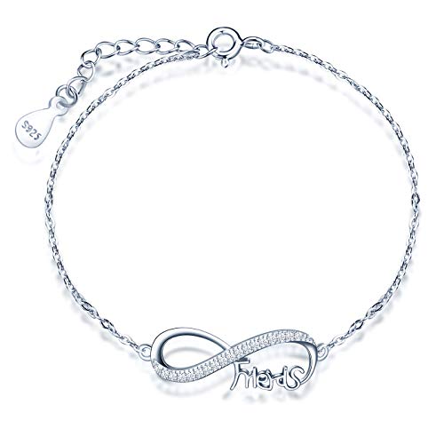 MicLee Damen “Friends” Klassisch Infinity Unendlichkeit Symbol Armband 925 Sterling Silber Zirkonia Armkette Verstellbar Charm Armreif mit Geschenkbeutel Super Geschenk von MicLee