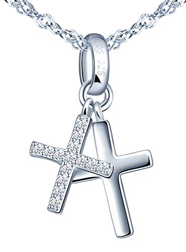 MicLee Damen Halskette 925 Sterling Silber Doppel Kreuz Anhänger Kette mit Geschenkbeutel Super Geschenk für Paar Pärchen Mutter Tochter von MicLee