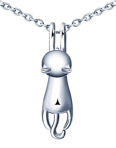 MicLee Damen Halskette 925 Sterling Silber Faule Süße Katze Anhänger Kette mit Geschenkbeutel Super Geschenk für Paar Pärchen Mutter Tochter von MicLee