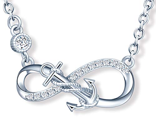 MicLee Damen Halskette 925 Sterling Silber Zirkonia Allergenfrei Anker Unendlichkeit Zeichen Anhänger Kette mit Geschenkbeutel Super Geschenk für Mutter Freundin von MicLee