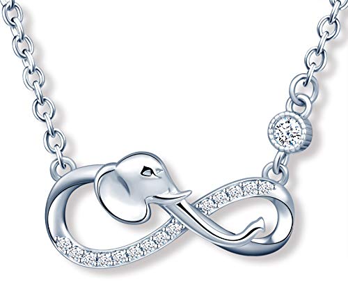 MicLee Damen Halskette 925 Sterling Silber Zirkonia Allergenfrei Elefant Unendlichkeit Zeichen Anhänger Kette mit Geschenkbeutel Super Geschenk für Mutter Freundin von MicLee