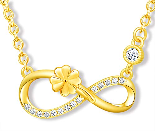 MicLee Damen Halskette 925 Sterling Silber Zirkonia Allergenfrei Glücklich Vierblättriges Kleeblatt Unendlichkeit Zeichen Anhänger Kette mit Geschenkbeutel Super Geschenk für Mutter Freundin von MicLee