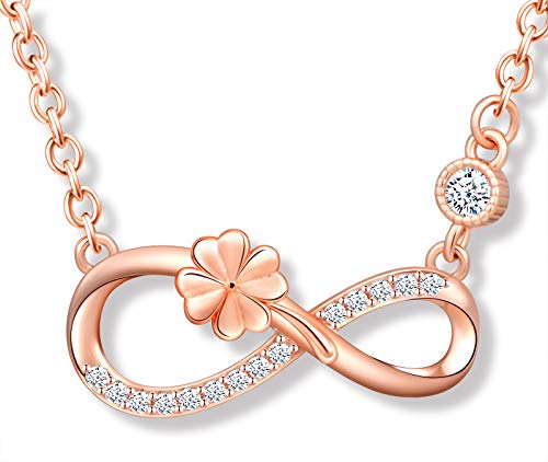 MicLee Damen Halskette 925 Sterling Silber Zirkonia Allergenfrei Glücklich Vierblättriges Kleeblatt Unendlichkeit Zeichen Anhänger Kette mit Geschenkbeutel Super Geschenk für Mutter Freundin von MicLee