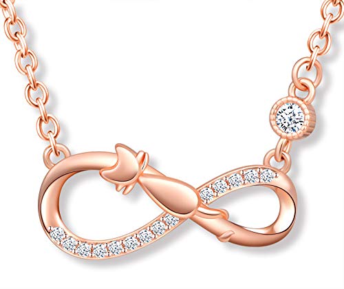 MicLee Damen Halskette 925 Sterling Silber Zirkonia Allergenfrei Katze Unendlichkeit Zeichen Anhänger Kette mit Geschenkbeutel Super Geschenk für Mutter Freundin von MicLee