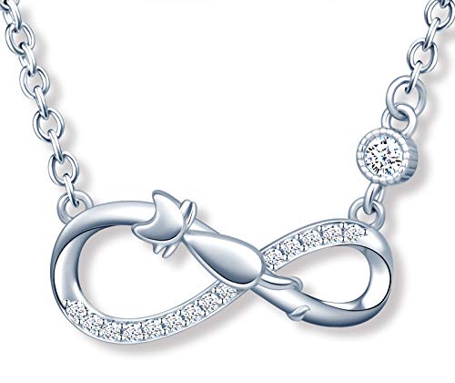 MicLee Damen Halskette 925 Sterling Silber Zirkonia Allergenfrei Katze Unendlichkeit Zeichen Anhänger Kette mit Geschenkbeutel Super Geschenk für Mutter Freundin von MicLee