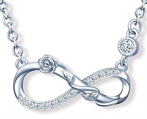 MicLee Damen Halskette 925 Sterling Silber Zirkonia Allergenfrei Rose Unendlichkeit Zeichen Anhänger Kette mit Geschenkbeutel Super Geschenk für Mutter Freundin von MicLee