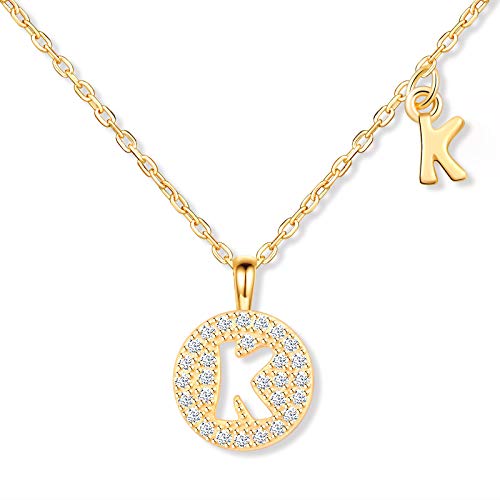 MicLee Damen Halskette 925 Sterling Silber Zirkonia Buchstabenkette in Rosegold (verstellbar) Kette Brief Initial A-Z Disc rundem Buchstaben Anhänger mit Geschenkbeutel Super Geschenk von MicLee