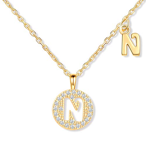 MicLee Damen Halskette 925 Sterling Silber Zirkonia Buchstabenkette in Rosegold (verstellbar) Kette Brief Initial A-Z Disc rundem Buchstaben Anhänger mit Geschenkbeutel Super Geschenk von MicLee