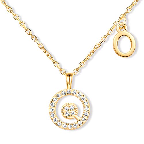 MicLee Damen Halskette 925 Sterling Silber Zirkonia Buchstabenkette in Rosegold (verstellbar) Kette Brief Initial A-Z Disc rundem Buchstaben Anhänger mit Geschenkbeutel Super Geschenk von MicLee