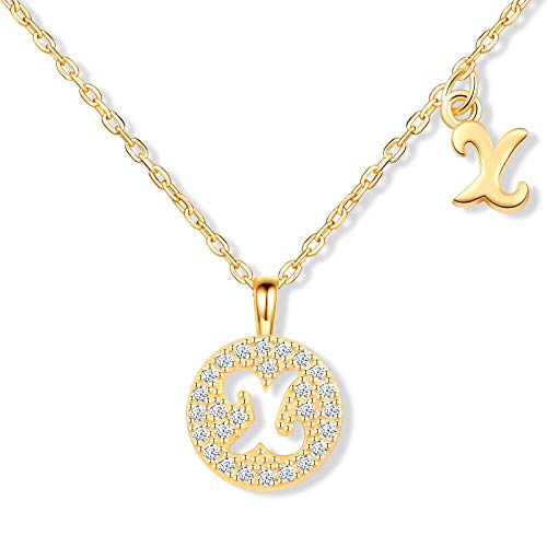 MicLee Damen Halskette 925 Sterling Silber Zirkonia Buchstabenkette in Rosegold (verstellbar) Kette Brief Initial A-Z Disc rundem Buchstaben Anhänger mit Geschenkbeutel Super Geschenk von MicLee