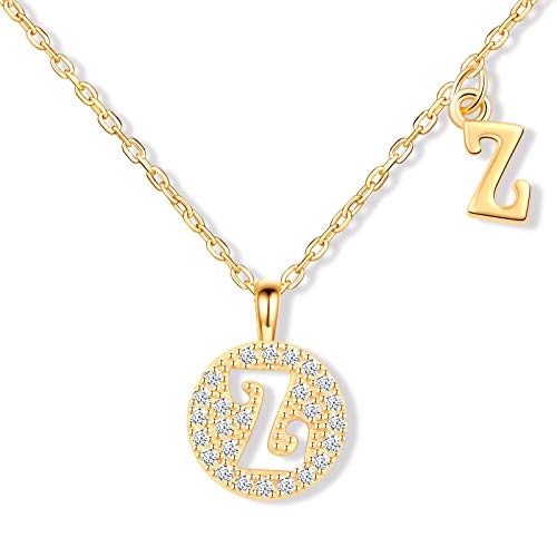 MicLee Damen Halskette 925 Sterling Silber Zirkonia Buchstabenkette in Rosegold (verstellbar) Kette Brief Initial A-Z Disc rundem Buchstaben Anhänger mit Geschenkbeutel Super Geschenk von MicLee