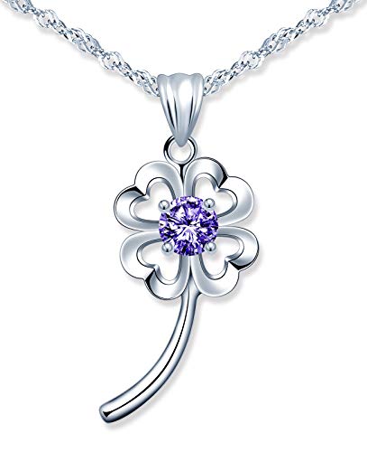 MicLee Damen Halskette 925 Sterling Silber Zirkonia Glücklich Vierblättriges Kleeblatt Anhänger Kette mit Geschenkbeutel Super Geschenk für Paar Pärchen Mutter Tochter von MicLee