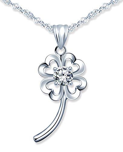 MicLee Damen Halskette 925 Sterling Silber Zirkonia Glücklich Vierblättriges Kleeblatt Anhänger Kette mit Geschenkbeutel Super Geschenk für Paar Pärchen Mutter Tochter von MicLee