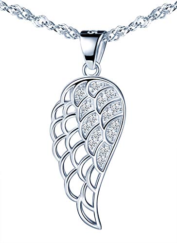 MicLee Damen Halskette 925 Sterling Silber Zirkonia Leer Senkrecht Engelsflügel Anhänger Kette mit Geschenkbeutel Super Geschenk für Paar Pärchen Mutter Tochter von MicLee