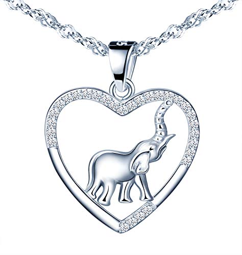 MicLee Damen Halskette 925 Sterling Silber Zirkonia Leeres Herz Elefant Anhänger Kette mit Geschenkbeutel Super Geschenk für Paar Pärchen Mutter Tochter von MicLee