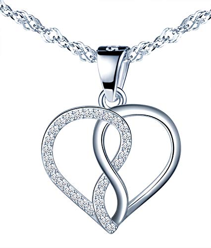 MicLee Damen Halskette 925 Sterling Silber Zirkonia Leeres Herz Unendlichkeit Zeichen Infinity Anhänger Kette mit Geschenkbeutel Super Geschenk für Paar Pärchen Mutter Tochter von MicLee