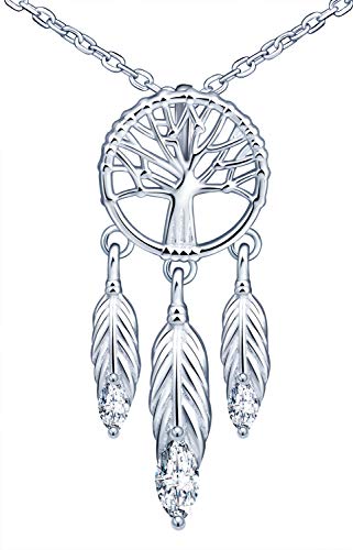 MicLee Damen Halskette 925 Sterling Silber Zirkonia Traumfänger Lebensbaum Anhänger Kette mit Geschenkbeutel Super Geschenk für Paar Pärchen Mutter Tochter von MicLee