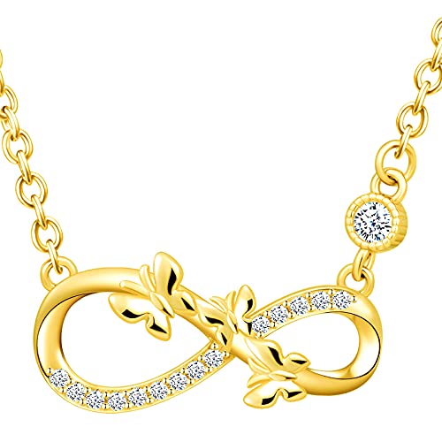 MicLee Damen Halskette 925 Sterling Silber Zirkonia Unendlichkeit Zeichen Drei kleine Schmetterlinge Anhänger Kette mit Geschenkbeutel Super Geschenk für Mutter Freundin von MicLee