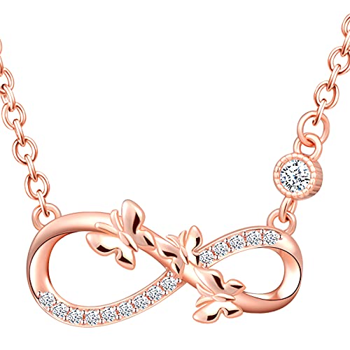 MicLee Damen Halskette 925 Sterling Silber Zirkonia Unendlichkeit Zeichen Drei kleine Schmetterlinge Anhänger Kette mit Geschenkbeutel Super Geschenk für Mutter Freundin von MicLee