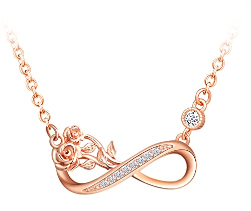 MicLee Damen Halskette 925 Sterling Silber Zirkonia Unendlichkeit Zeichen Rose Anhänger Kette mit Geschenkbeutel Super Geschenk für Mutter Freundin von MicLee