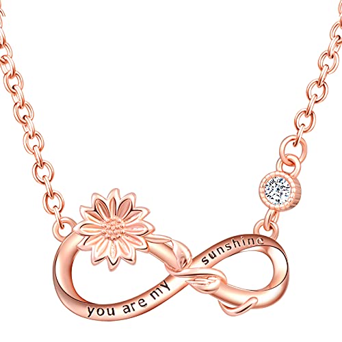 MicLee Damen Halskette 925 Sterling Silber Zirkonia Unendlichkeit Zeichen Sonnenblume "You are my sunshine" Anhänger Kette mit Geschenkbeutel Super Geschenk für Mutter Freundin von MicLee