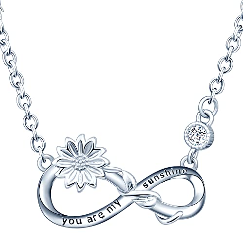 MicLee Damen Halskette 925 Sterling Silber Zirkonia Unendlichkeit Zeichen Sonnenblume "You are my sunshine" Anhänger Kette mit Geschenkbeutel Super Geschenk für Mutter Freundin von MicLee