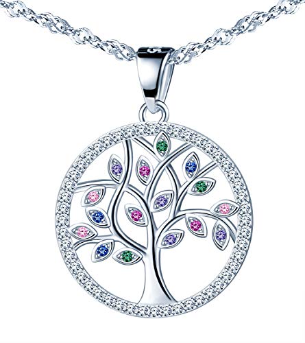 MicLee Damen Halskette Baum Des Lebens Leer Lebensbaum 925 Sterling Silber Bunter Zirkonia Anhänger Kette mit Geschenkbeutel Super Geschenk für Paar Pärchen Mutter Tochter von MicLee