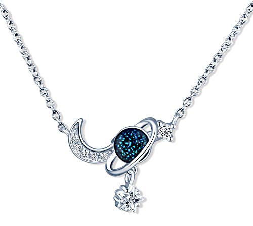 MicLee Damen Halskette Traumplanet Mond 925 Sterling Silber Zirkonia Edelstein Anhänger Kette mit Geschenkbeutel Super Geschenk für Paar Pärchen Mutter Tochter von MicLee